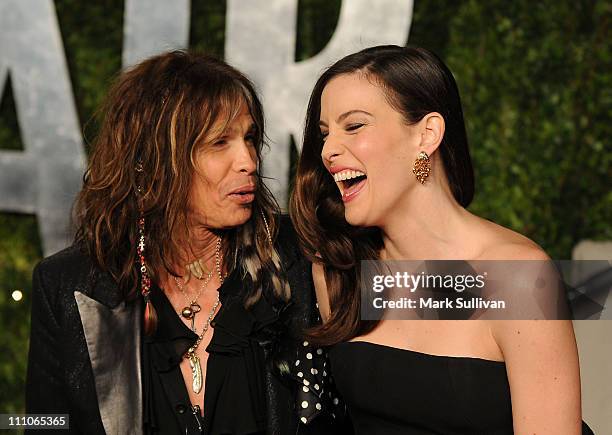 Musician Steven Tyler and actress Liv Tyler arrives at the Vanity Fair Oscar party hosted by Graydon Carter held at Sunset Tower on February 27, 2011...