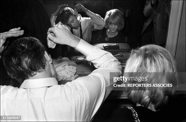 Johnny Hallyday in the sixties in France - Johnny and Sylvie in the dressing room in France on December 24, 1963.