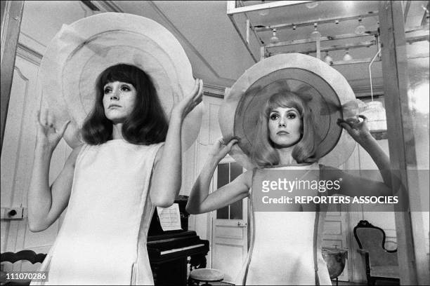 Francoise Dorleac and Catherine Deneuve in shooting film ' Les Demoiselles de Rochefort' in Rochefort, France on June 09, 1966.