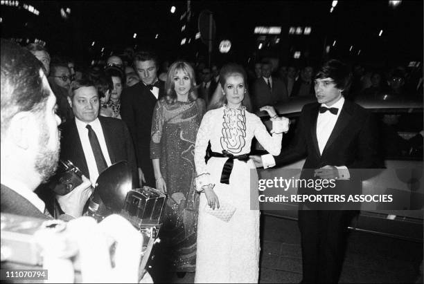 Arrival of Francoise Dorleac, Catherine Deneuve and husban, the British photographer David Bailey at the premiere of film 'Les Demoiselles de...