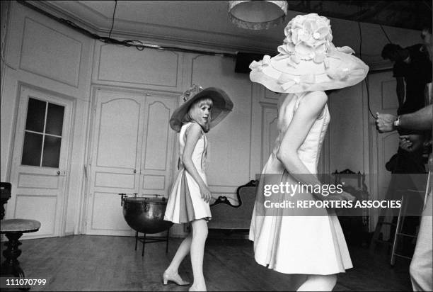 Catherine Deneuve and Francoise Dorleac dancing in shooting film ' Les Demoiselles de Rochefort' in Rochefort, France on June 09, 1966.