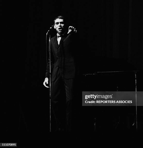 Jacques Brel at the Olympia in Paris, France on Octorber 16, 1964.