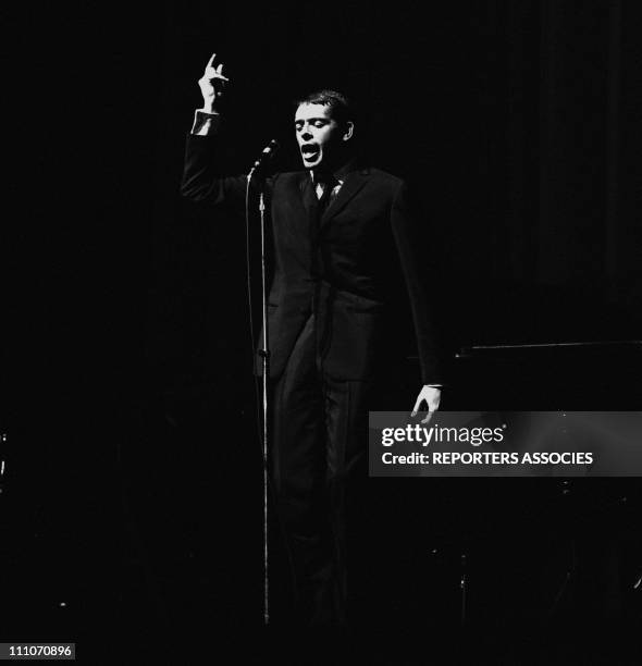 Jacques Brel at the Olympia in Paris, France on Octorber 16, 1964.