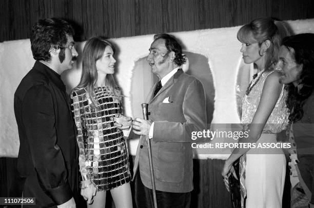 Francoise Hardy, Salvador Dali and Amanda Lear in Paco Rabanne In France On May 19, 1968.