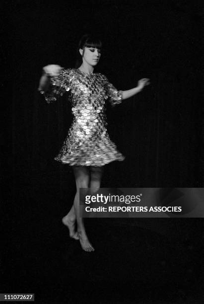 Fashion in the sixties In France On July 28, 1967: Paco Rabanne metal mini dress.