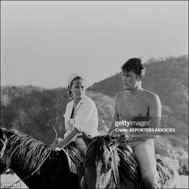 Alain Delon and his wife Nathalie in Mexico on January 29, 1965.
