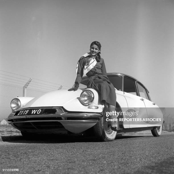 Francine Breaud and The Citroen DS 19 in France in 1955.