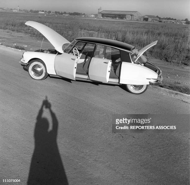 Francine Breaud and The Citroen DS 19 in France in 1955.