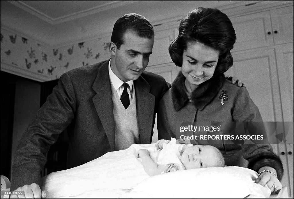 Juan Carlos, Sofia and Elena of Spain in Spain on January 14th, 1964.