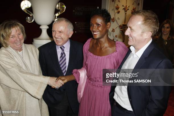 The premiere of "Fleur du desert" at theatre Marigny in Paris, France on March 07th, 2010 - Francois Pinault and wife, Waris Dirie, Francois-Henri...