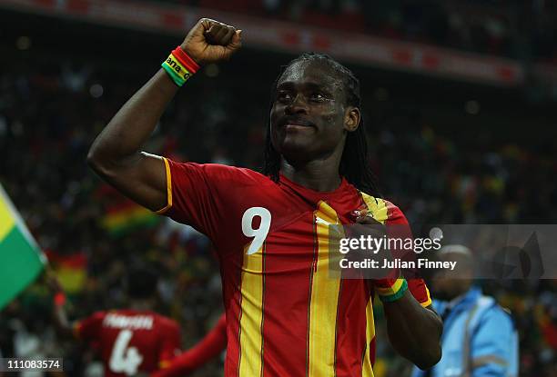 Derek Boateng of Ghana celebrates after the international friendly match between England and Ghana at Wembley Stadium on March 29, 2011 in London,...