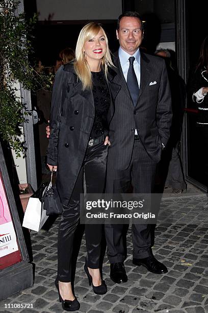 Italian actress Matilde Brandi and her husband attend 'Smetti di piangere Penelope' theatre performance premiere at the Ambra Jovinelli theatre on...