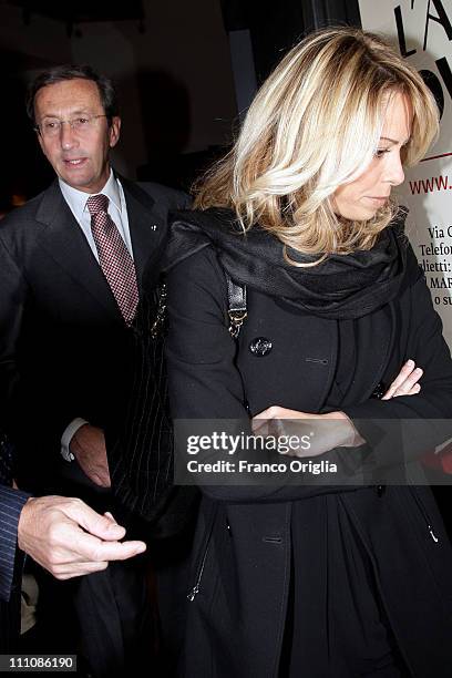 Italy's speaker of parliament Gianfranco Fini and his partner Elisabetta Tulliani attend 'Smetti di piangere Penelope' theatre performance premiere...