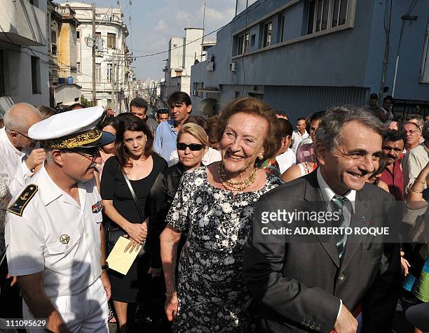 French rear admiral Loic Rafaelli is seen alongside French Napoleon princess Alix de Foresta and French ambassador to Cuba Jean Mendelson during the...