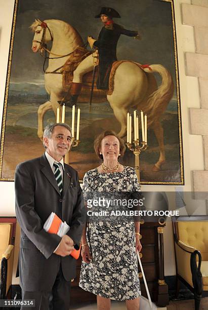 French Napoleon princess Alix de Foresta and French ambassador to Cuba Jean Mendelson visits the Napoleon Museum in Havana, on March 29 during its...