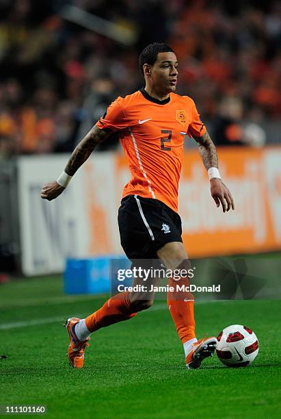 Gregory van der Wiel of the Netherlands in action during the Group E, EURO 2012 Qualifier between Netherlands and Hungary at the Amsterdam Arena on...