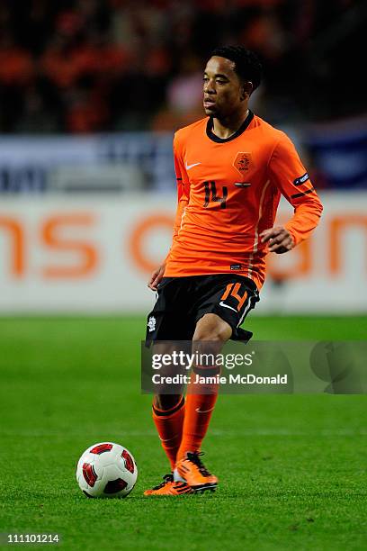 Urby Emanuelson of the Netherlands in action during the Group E, EURO 2012 Qualifier between Netherlands and Hungary at the Amsterdam Arena on March...