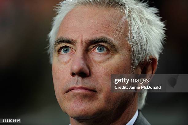 Coach of the Netherlands Bert van Marwijk looks on during the Group E, EURO 2012 Qualifier between Netherlands and Hungary at the Amsterdam Arena on...