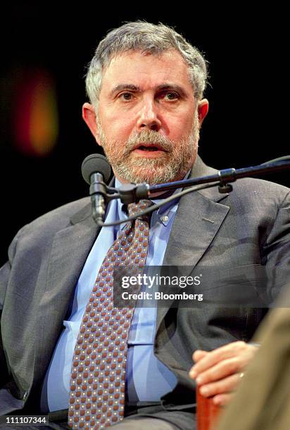 Paul Krugman, professor of international trade and economics at Princeton University and Nobel Prize-winning economist, speaks during an event at the...