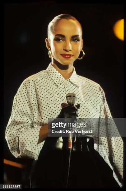 Sade performs on stage at Veronica Rocknight, Ahoy, Rotterdam, Netherlands, 21st September 1984.