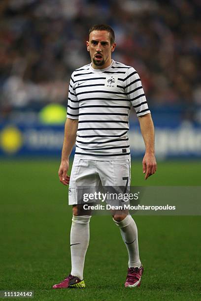 Franck Ribery of France looks on during the International friendly match between France and Croatia at Stade de France on March 29, 2011 in Paris,...