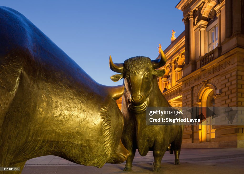 Bull and Bear at Stock Exchange