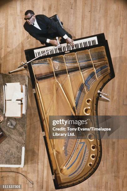 American musician Ray Charles in concert, circa 1970.