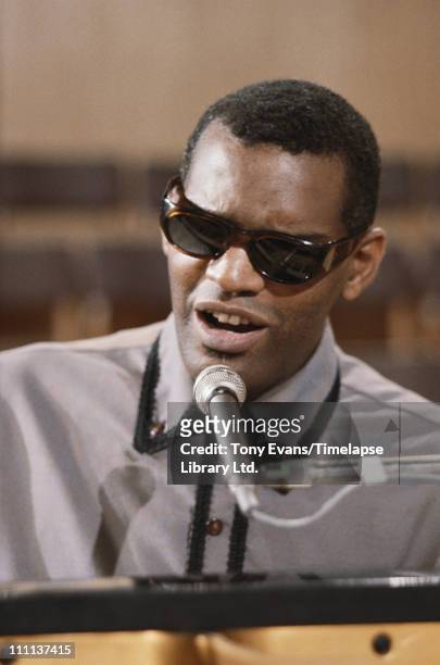 American musician Ray Charles in concert, circa 1970.