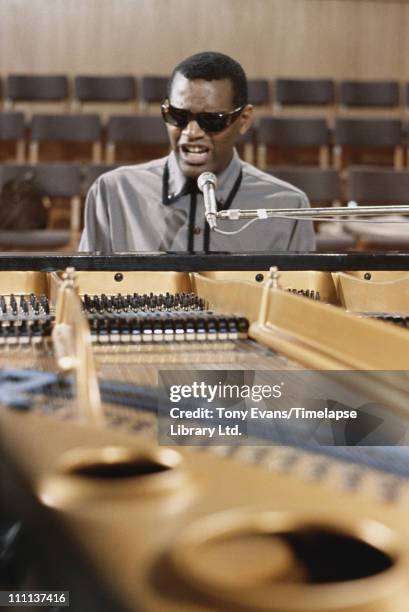 American musician Ray Charles in concert, circa 1970.