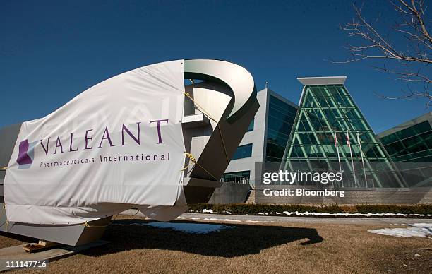 Valeant Pharmaceuticals International Inc. Signage is displayed outside of the company's headquarters in Mississauga, Ontario, Canada, on Wednesday,...