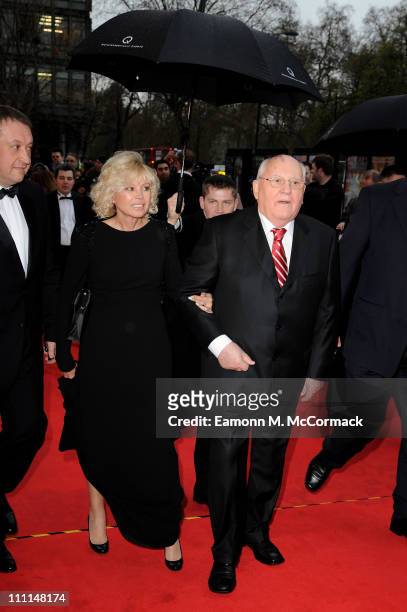 Former Soviet leader Mikhail Gorbachev and Irina Virganskaya attend the Gorby 80 Gala at the Royal Albert Hall on March 30, 2011 in London, England....