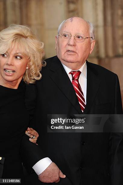 Former Soviet leader Mikhail Gorbachev and Irina Virganskaya attend the Gorby 80 Gala at the Royal Albert Hall on March 30, 2011 in London, England....