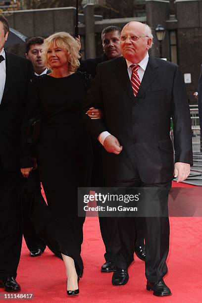 Former Soviet leader Mikhail Gorbachev and his daughter Irina Virganskaya attend the Gorby 80 Gala at the Royal Albert Hall on March 30, 2011 in...