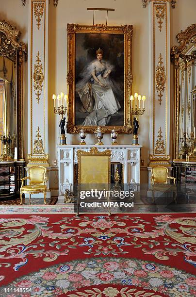 Painting of Queen Alexandra, wife of Edward VII, by Francois Flameng, in the White Drawing Room, which will be used during the wedding reception of...