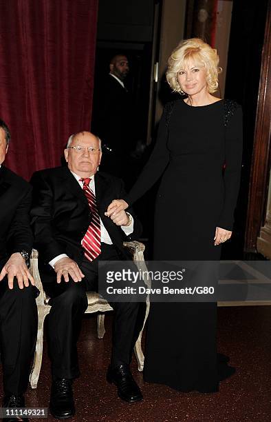 Former Soviet leader Mikhail Gorbachev and daughter Irina Virganskaya attend the Gorby 80 Gala at the Royal Albert Hall on March 30, 2011 in London,...