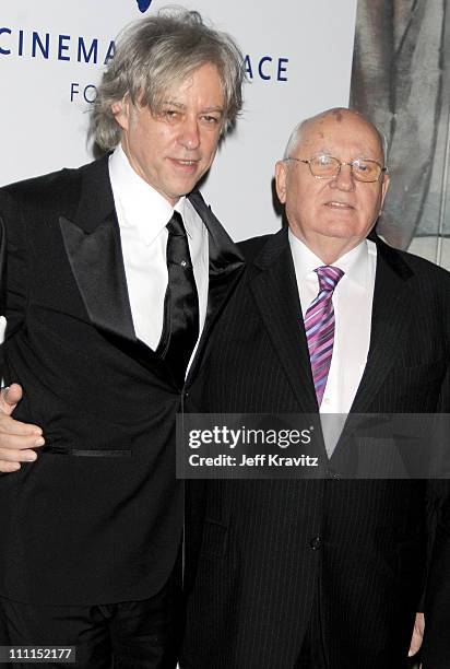 Sir Bob Geldof and former Soviet President, Mikhail Gorbachev attend the MTV Europe Music Awards Free Your Mind Award Presentation at the Cinema For...