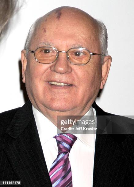 Former Soviet President, Mikhail Gorbachev attends the Free Your Mind Award Presentation at the Cinema For Peace charity dinner at the China Club on...