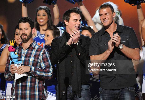 Actors Darin Brooks, Alan Ritchson and Chris 'Romanski' Romano onstage at Spike TV's 7th Annual Video Game Awards at the Nokia Event Deck at LA Live...