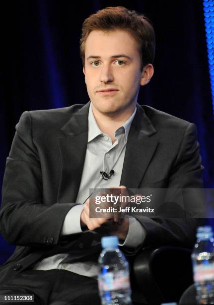 Actor Joe Mazzello of "The Pacific" speaks during the HBO portion of the 2010 Television Critics Association Press Tour at the Langham Hotel on...