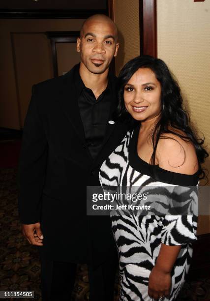 Aaron D. Spears and guest arrive at the 25th Anniversary Of Cedars-Sinai Sports Spectacular held at Hyatt Regency Century Plaza on May 23, 2010 in...