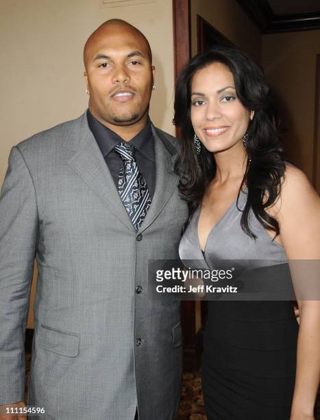Antonio Pierce and guest arrive at the 25th Anniversary Of Cedars-Sinai Sports Spectacular held at Hyatt Regency Century Plaza on May 23, 2010 in...