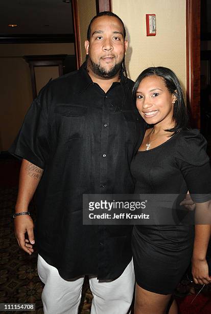 Donald Penn and guest arrive at the 25th Anniversary Of Cedars-Sinai Sports Spectacular held at Hyatt Regency Century Plaza on May 23, 2010 in...