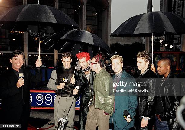 Kurt Loder and 'N Sync during 1999 MTV Music Awards Arrivals at Lincoln Center in New York City, New York, United States.