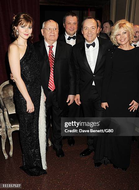 Ksenia Gorbacheva, Former Soviet leader Mikhail Gorbachev, Andrey Trukhachev, actor Kevin Spacey and Irina Virganskaya attend the Gorby 80 Gala at...