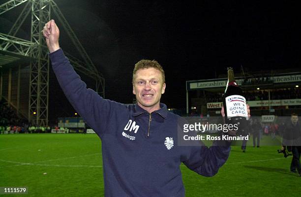 David Moyes, manager of Preston, celebrates after the Nationwide League Division One Play Off Semi-final Second Leg between Preston North End and...
