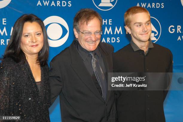 Robin Williams and wife Marsha and son during The 45th Annual GRAMMY Awards - Arrivals at Madison Square Garden in New York, NY, United States.