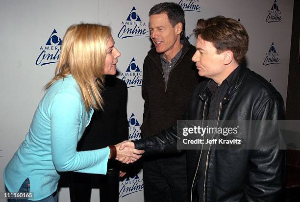 Kim Cattrall, Jeff Bewkes & Mike Myers during US Comedy Arts Festival AOL Party for Mike Myers at Jerome Hotel in Aspen, CO, United States.