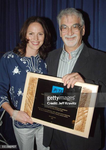Jorja Fox and Dr. Steven Gross during 25th Anniversary Gala for PETA and Humanitarian Awards - Backstage and Audience at Paramount Studios in...