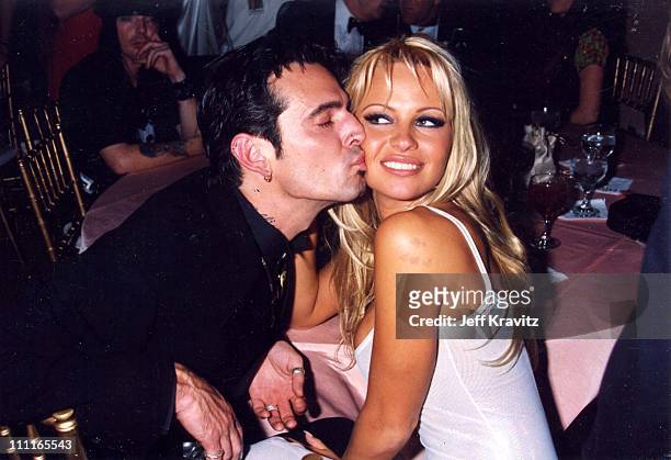 Tommy Lee and Pamela Anderson during 1995 GRAMMY Awards - A&M Party in Los Angeles, California, United States.