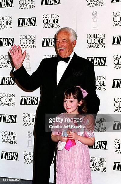 Victor Borge and Mara Wilson during 1995 Golden Globe Awards in Los Angeles, California, United States.